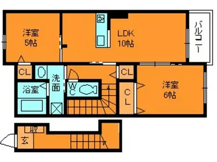 プリュニエⅠ(2LDK/2階)の間取り写真