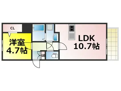 ドムール難波(1LDK/7階)の間取り写真