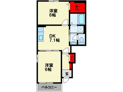 サニーコート川島 A(2DK/1階)の間取り写真