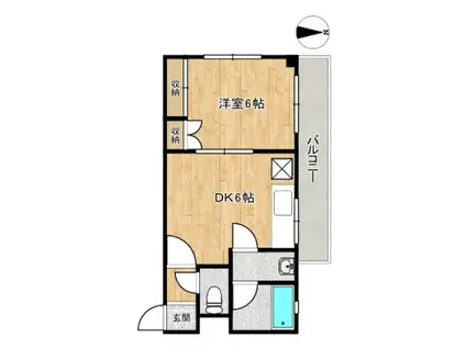 ハイリッジタワーズI(1DK/2階)の間取り写真