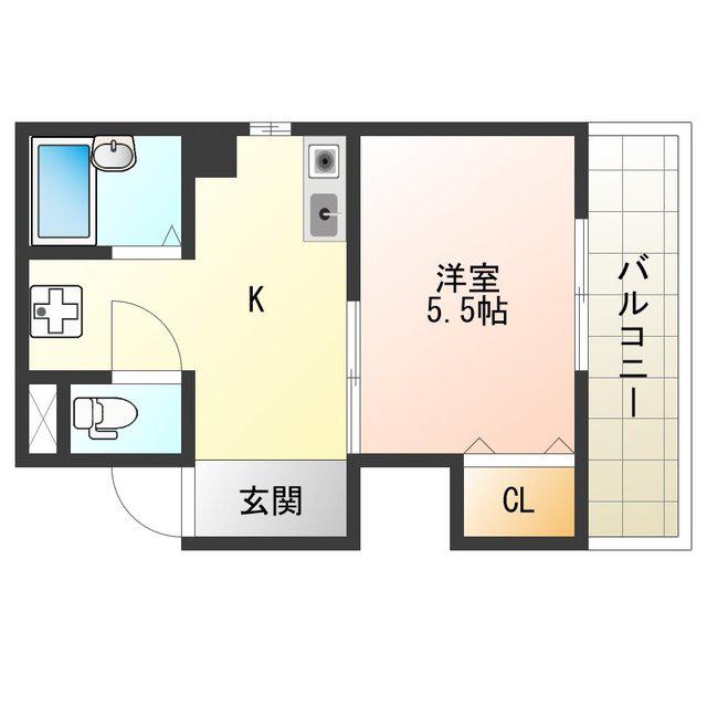 八幡 ハイツ(1K/3階)の間取り写真