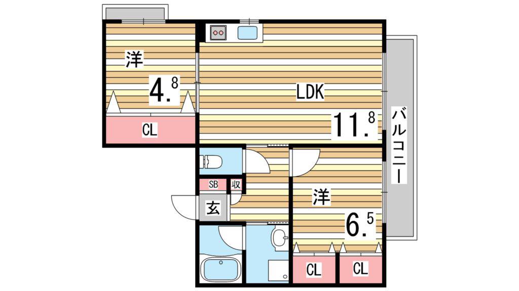 アイテラス甲南(2LDK/2階)の間取り写真