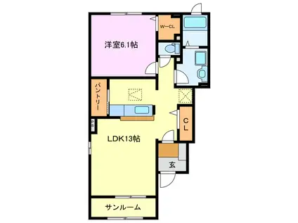 プロスペール B(1LDK/1階)の間取り写真