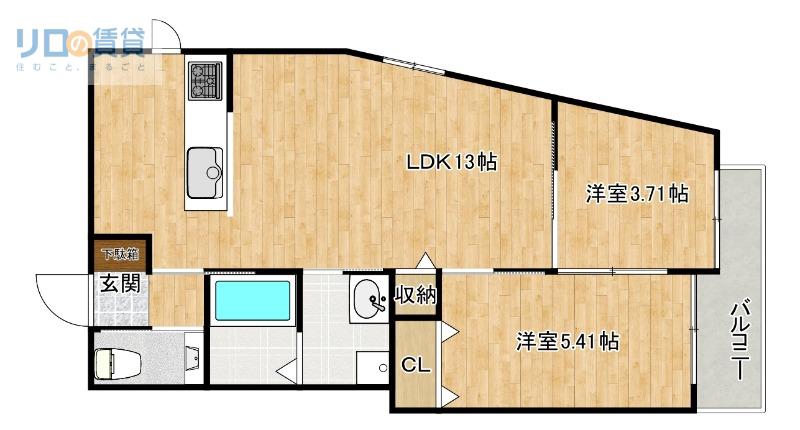 LOHAUS花屋敷駅前(2LDK/3階)の間取り写真