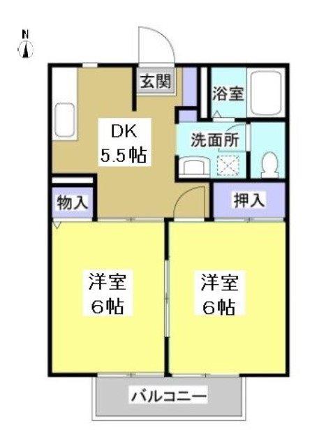 ルミエール宮の西(2DK/2階)の間取り写真