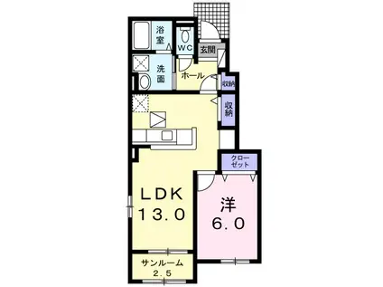 クレア フォートII(1LDK/1階)の間取り写真