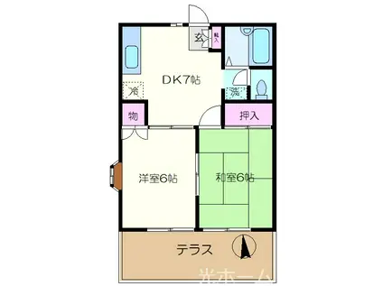 メイプルウッドA(2DK/1階)の間取り写真