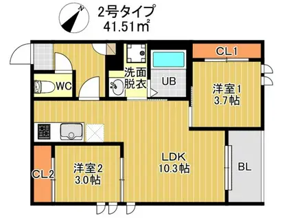 REGALEST MAPLE 千早(2LDK/2階)の間取り写真