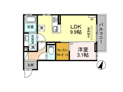 オリーブII 303(1LDK/3階)の間取り写真