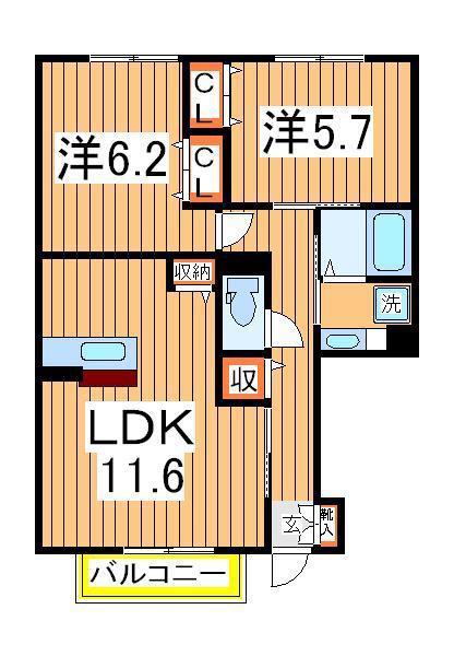 ボナール酒井根 1号棟(2LDK/1階)の間取り写真