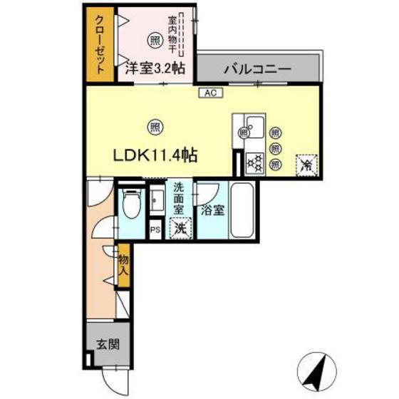 D-AXIS旭 B棟(1LDK/2階)の間取り写真