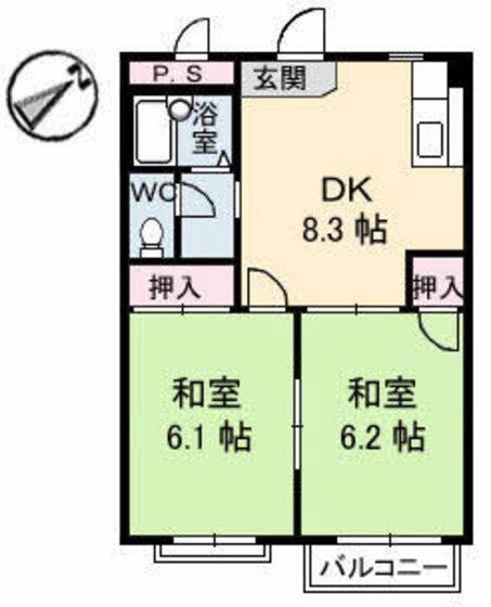 ドミール土井 B棟(2DK/2階)の間取り写真