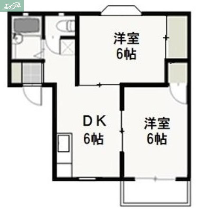 ニューハウンA棟(2DK/2階)の間取り写真