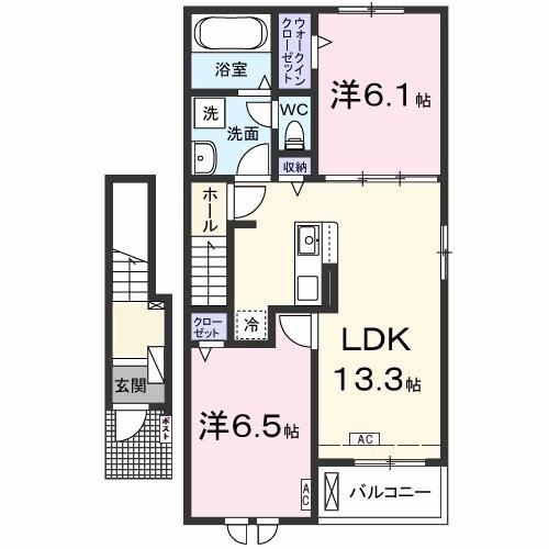 ベルカーナ 幸(2LDK/2階)の間取り写真