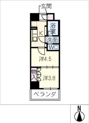 ザ・パークハビオ名古屋松原(2K/13階)の間取り写真