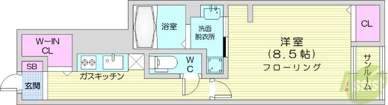 カレント・K Ⅳ(1K/1階)の間取り写真