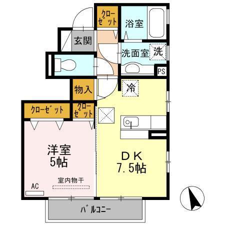 アンバーガーデン(1DK/1階)の間取り写真