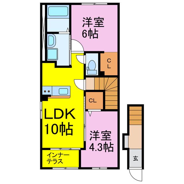 加須市久下スターテラスII(2LDK/2階)の間取り写真
