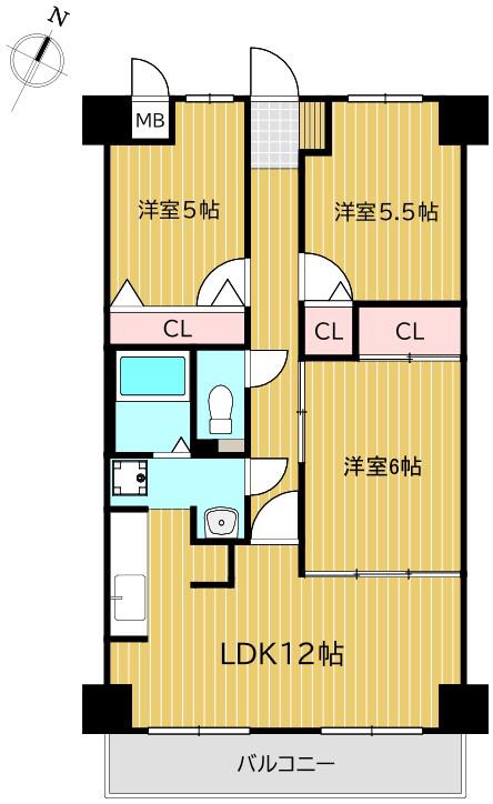 ガーデングラス桑野(3LDK/3階)の間取り写真