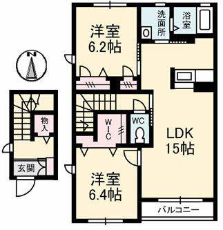 プロヌーブ三条(2LDK/2階)の間取り写真