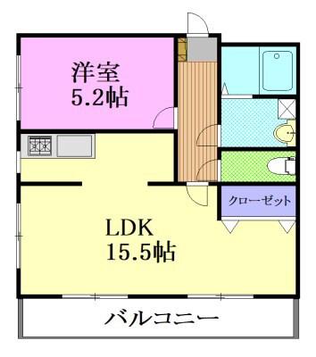ディマンドハイツA棟(1LDK/2階)の間取り写真