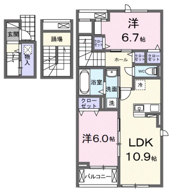 クレシェント(2LDK/3階)の間取り写真