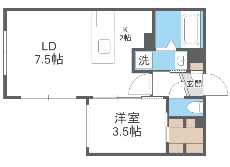 S-RESIDENCE厚別南(1LDK/1階)の間取り写真
