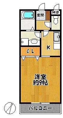グランシェール藤原台(1K/2階)の間取り写真
