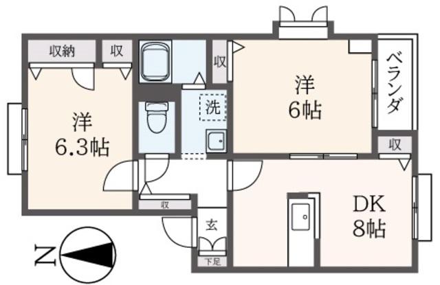 ラフィネ浜田山(2DK/1階)の間取り写真