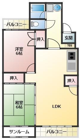 インペリアルハイツ(2LDK/4階)の間取り写真