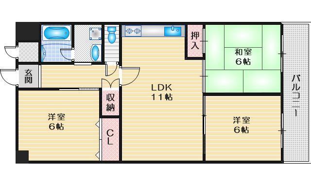 メゾン二本松(3LDK/4階)の間取り写真