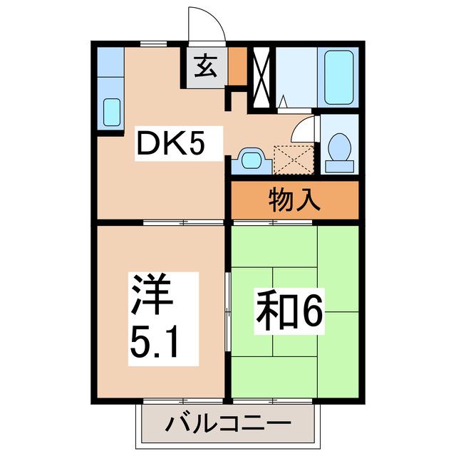 リーデンス徒之町(2DK/2階)の間取り写真