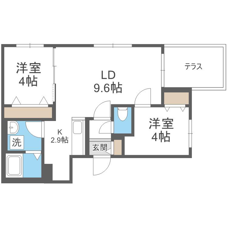 ファランドール新札幌I(2LDK/1階)の間取り写真