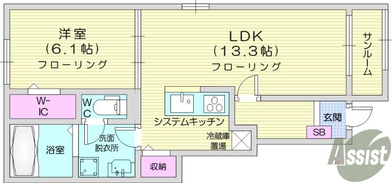 ヴェルドミール石田(1LDK/1階)の間取り写真