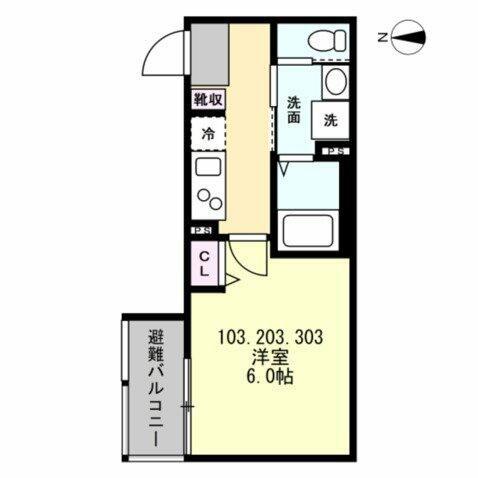 ベイルーム相模大塚(1K/1階)の間取り写真