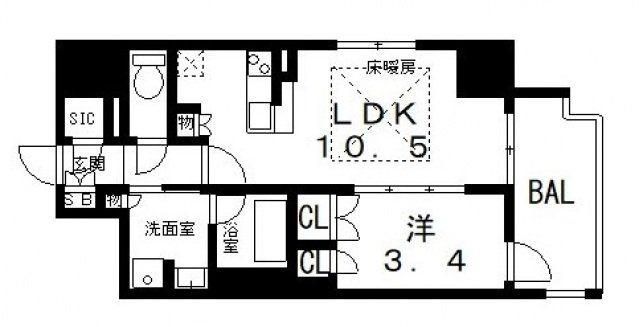 ネベル大阪上本町(1LDK/15階)の間取り写真