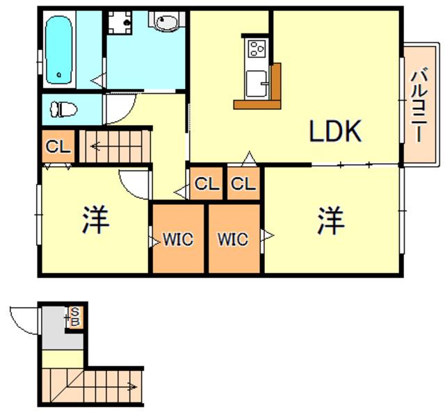 クオーレⅠ(2LDK/1階)の間取り写真