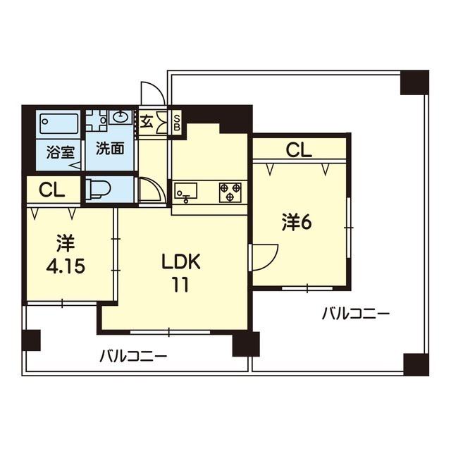 プラウド新生(2LDK/9階)の間取り写真