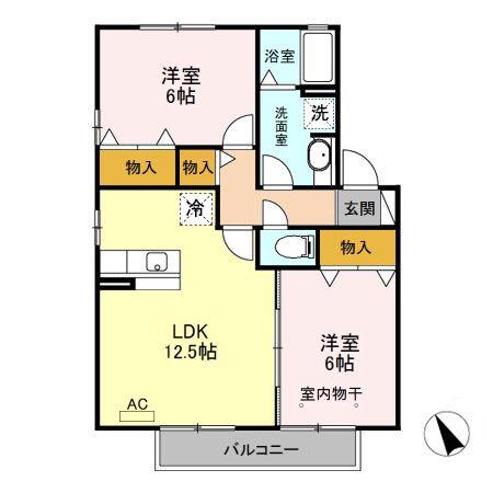 ボンヌシャンスB(2LDK/2階)の間取り写真