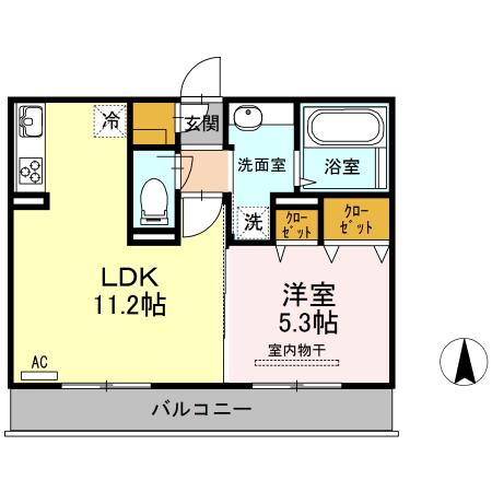 カーサ・フェリスII(1LDK/2階)の間取り写真