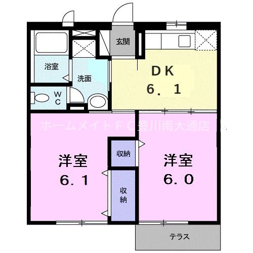 ファミール大門A(2DK/1階)の間取り写真