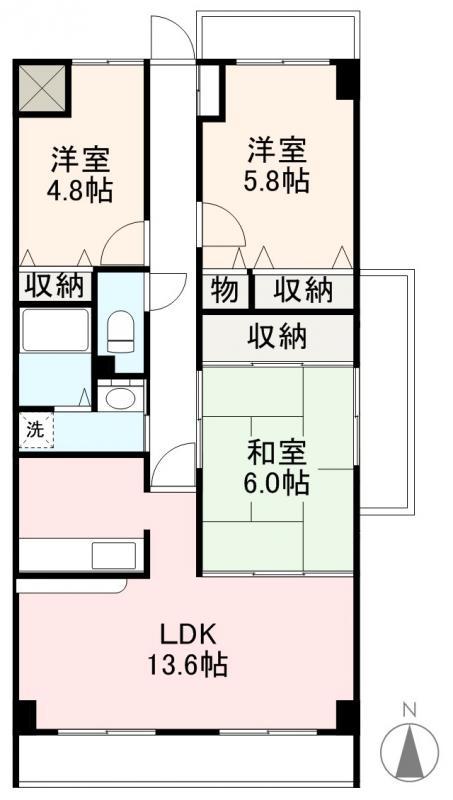 イナンクル南三条(3LDK/1階)の間取り写真