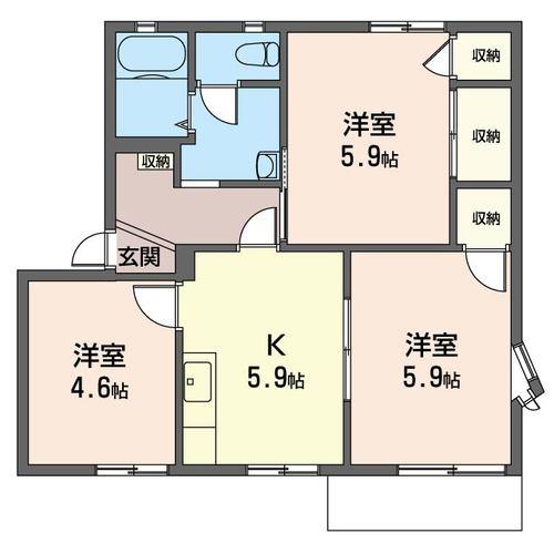 メゾン仲道F棟(3K/1階)の間取り写真