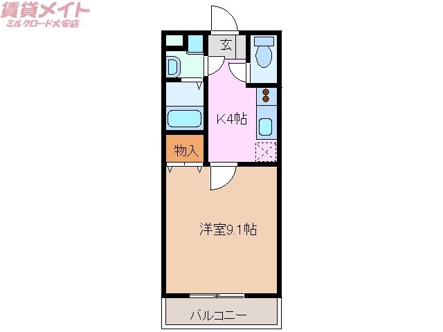 ブランメゾン(1K/2階)の間取り写真
