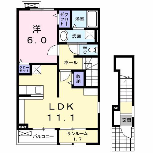 エブリィワン(1LDK/2階)の間取り写真