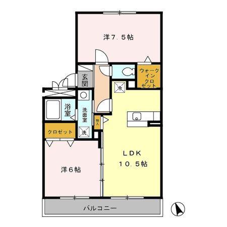 リビングタウン三ツ木(2LDK/2階)の間取り写真