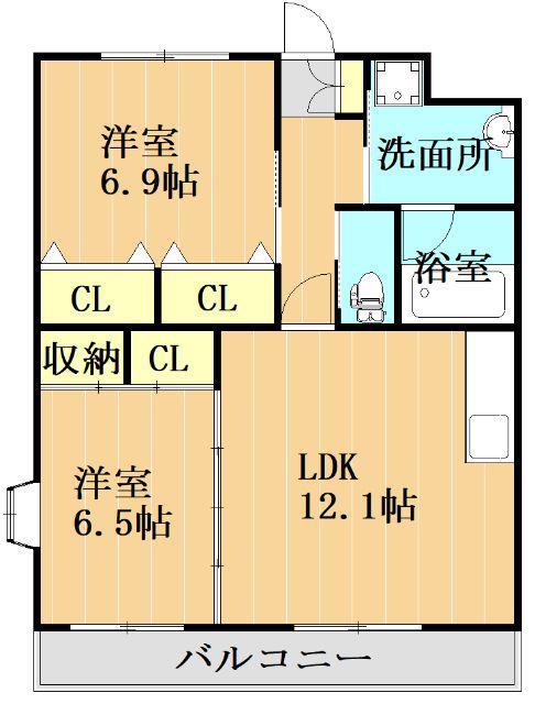 メゾンドール(2LDK/2階)の間取り写真