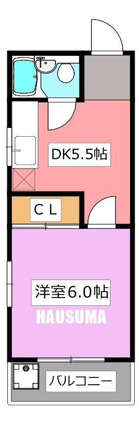 バンビ白山第4ビル(1DK/4階)の間取り写真