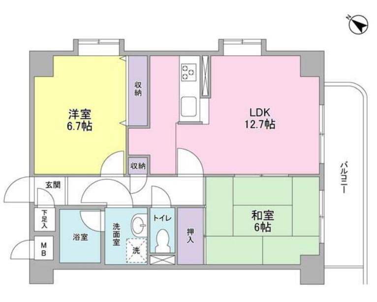 レジデンスヨコハマ南(2LDK/5階)の間取り写真