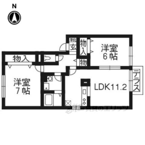 リーベン祝園(2LDK/2階)の間取り写真